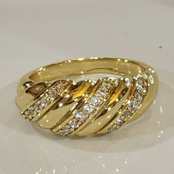 Size 10 Womens Gold Plated‎ Zircon Dome  Twisted Ring - Picture 3 of 15